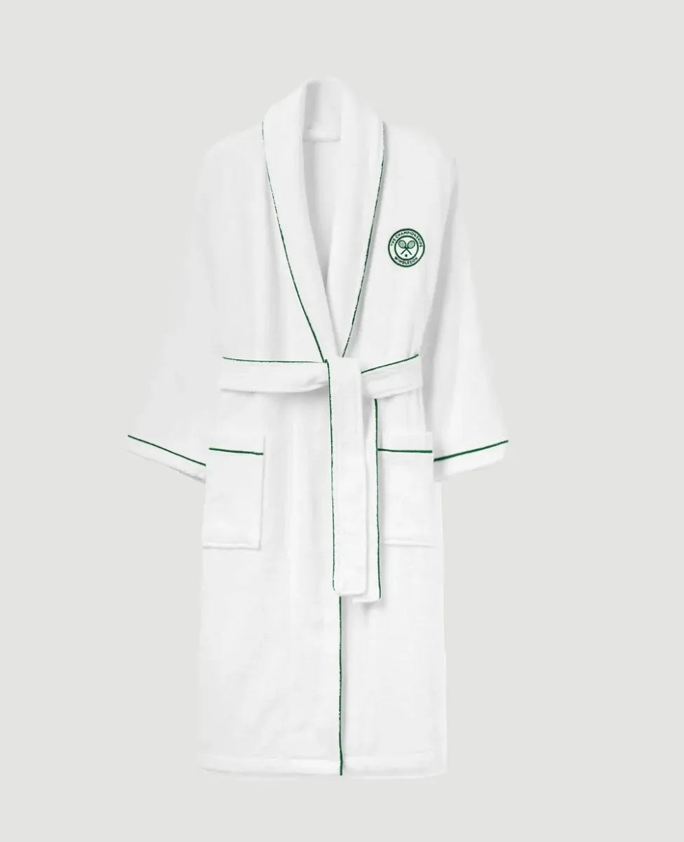 White Cotton Terry Towelling Robe with Green Logo